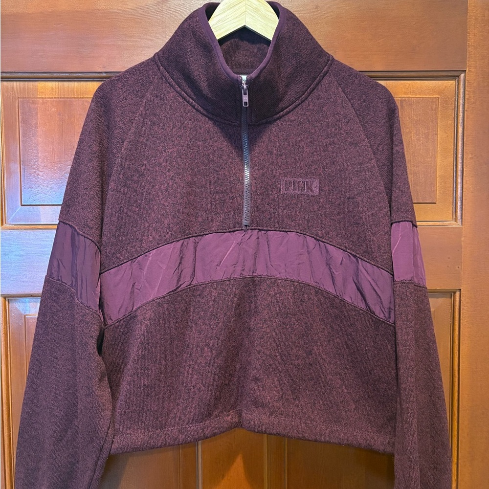 PINK by Victoria’s Secret Quarter-Zip Pullover – Maroon Heather (Size L)